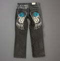 Y2K Raw Blue Skull Winged Jeans (36)