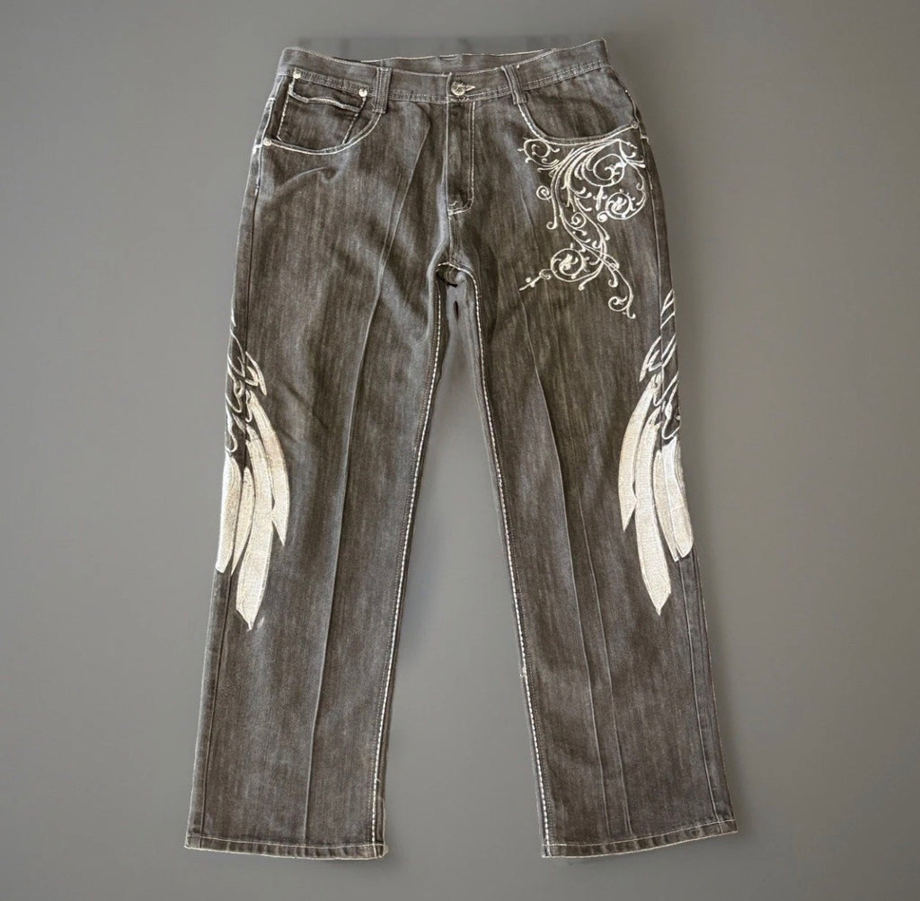 Y2K Imperious Gray Winged Jeans (36)