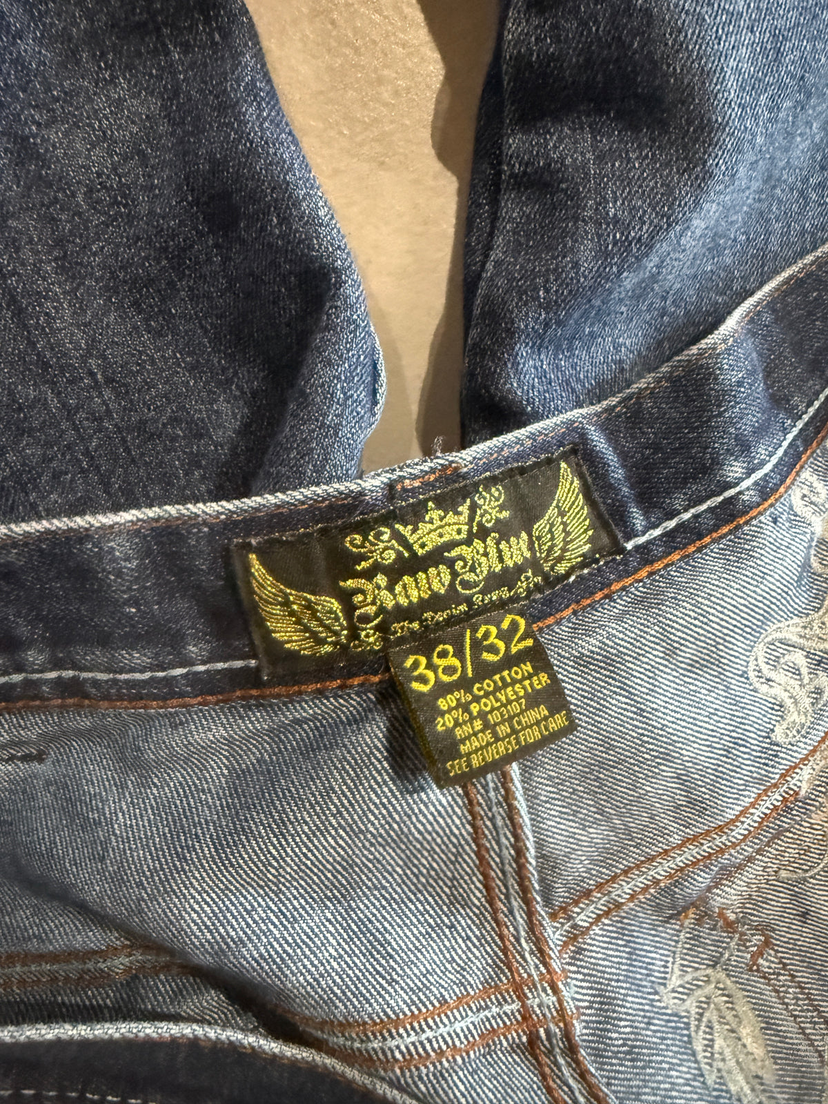 Y2K Raw Blue Winged Jeans (38)