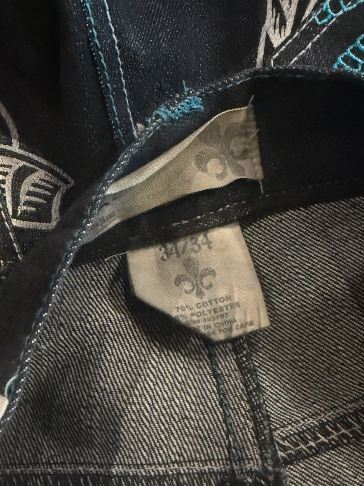 Y2K Raw Blue Skull Winged Jeans (36)