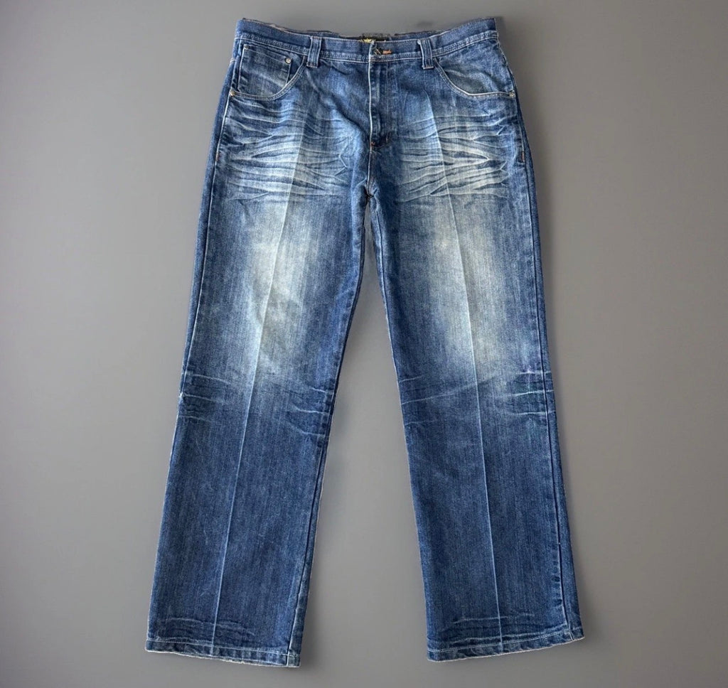 Y2K Raw Blue Winged Jeans (38)