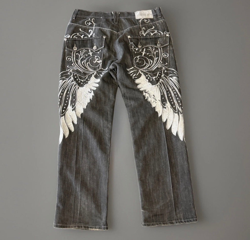 Y2K Imperious Gray Winged Jeans (36)
