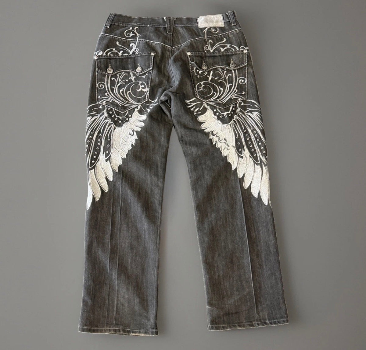 Y2K Imperious Gray Winged Jeans (36)