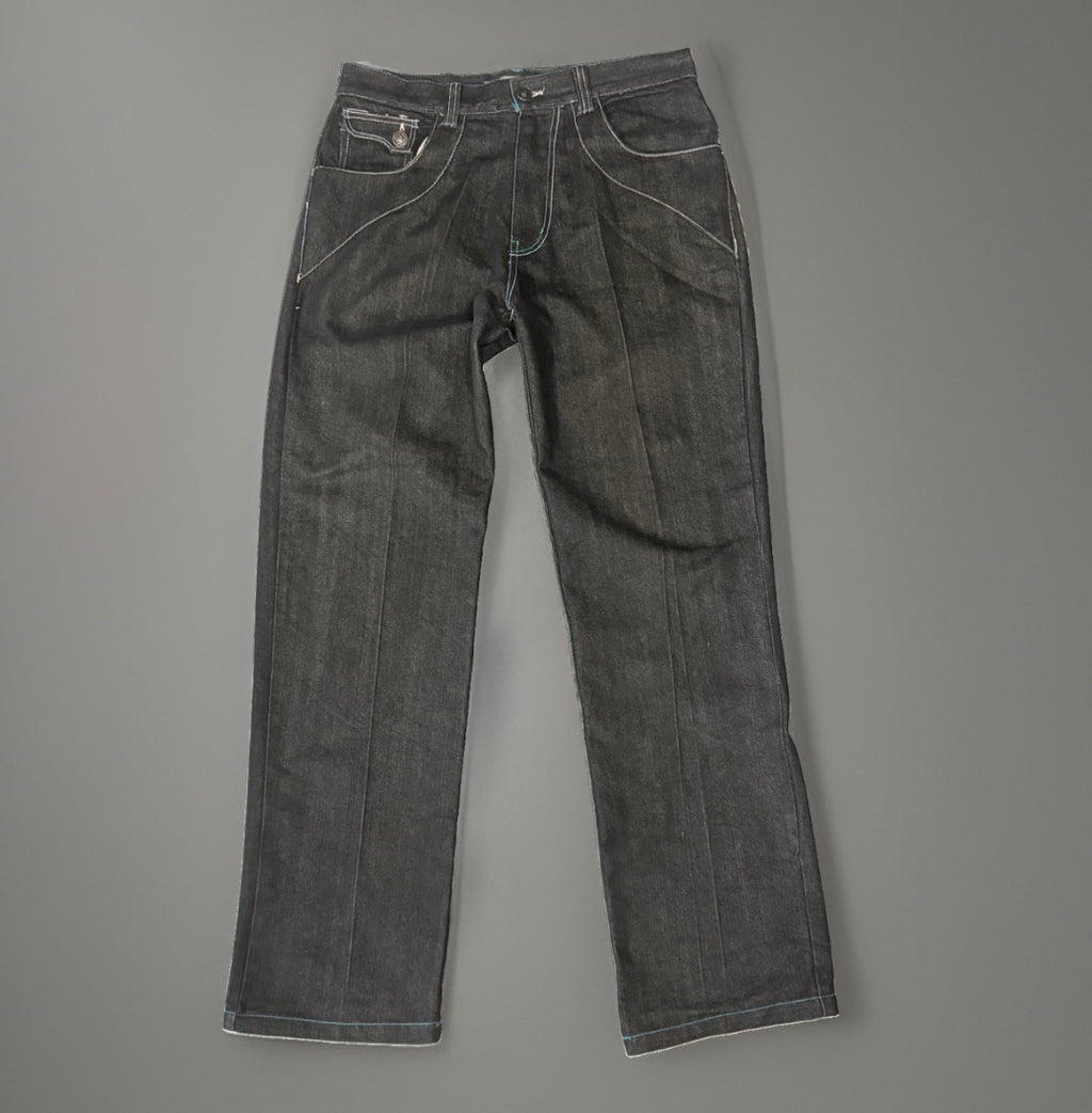 Y2K Raw Blue Skull Winged Jeans (36)